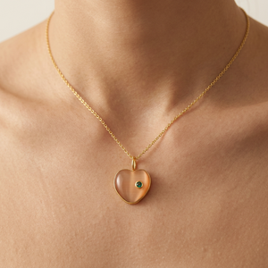 Collar con Colgante de Corazón, Ojo de Gato Color Durazno con Circonita Cúbica, Colgante de Latón Chapado en Oro, Estilo Minimalista, Cadena de Cable, Joyería Unisex - Product Image 2