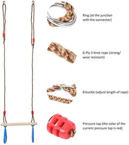 Jeu de cordes réglables pour enfants, nouveau trapèze balançoire avec anneaux, Bar en <span class=keywords><strong>bois</strong></span>, anneaux de gymnastique en plastique, vente en gros, - Product Image 6