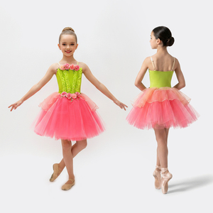 Vestido de Ballet con Tirantes Finos y Decoración de Flores 3D para Niñas, Traje Profesional para Actuaciones de Ballet y Danza Escénica - Product Image 1