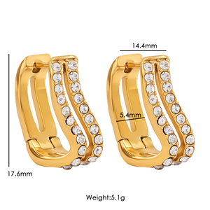 Jewelry 18K PVD Gold Plated Stainless Steel Rhinestone Hoop Earrings Elegant Geometric Anti-Fade Ladies <strong>Huggie</strong> Jewelry - Product Image 6
