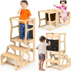Toddler <b>Tower</b>, Kitchen Stool for Toddlers, <b>Learning</b> Wooden <b>Tower</b> with Chalkboard and Backrest,Kitchen Standing - Product Image 1