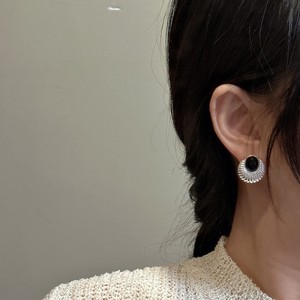 ต่างหูแฟชั่นอาเกตสีดำแบบเรียบสไตล์เกาหลีย้อนยุคทำจากเงินสเตอร์ลิง S925มีตราสินค้าเฉพาะ - Product Image 2