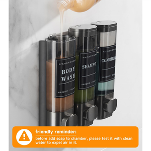 Große Kapazität Dunkelgrau 3-Kammer-Wand-<span class=keywords><strong>Shampoo</strong></span>-Conditioner-Spender Dusch seifensp ender für Badezimmer Hotel No Drill - Product Image 2