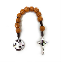 Rosario de Cuentas de Madera Hecho a Mano con Cruz Colgante, Joyería Religiosa, Plata Antigua Negra, para Hombres y Mujeres, Catolicismo