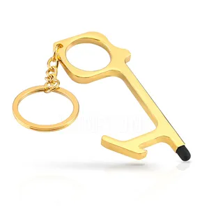 Custom No Touch Contactless Touchless Metal EDC Door Opener Tool Key Chain with Touch Pen