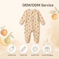 Oat Fruit Print 100% katoenen ademende baby romper met tweerichtingsrits, voetjes, OEM ODM, lange mouwen, unisex, newborn bodysuit, onesie