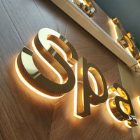 Enseigne 3D pour entreprise, logo mural extérieur personnalisé, enseigne LED rétroéclairée en métal doré, signalétique lumineuse
