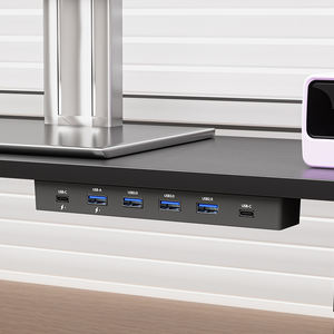 ขาตั้งจอคอมพิวเตอร์สีดำทำจากไม้ ชั้นวางแบบสองชั้น พร้อมโมดูลขยายฟังก์ชันการชาร์จเร็ว - Product Image 3