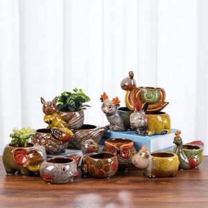 Modern Sevimli Hayvan Figürlü Seramik Saksı, Drenaj Delikli - Salyangoz Şeklinde Sukulent Saksısı - Product Image 3