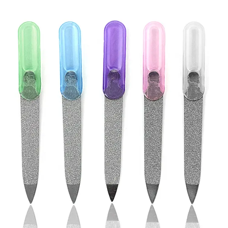 Hohe Qualität Professionelle Maniküre Werkzeuge Kunststoff Griff Carbon Stahl Nagel Datei Multicolor Mini Nagel Datei Großhandel