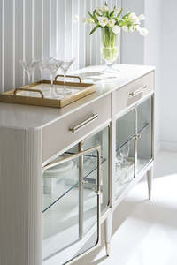 Buffet de salle à manger en <span class=keywords><strong>bois</strong></span> massif avec verre trempé et deux tiroirs pour salle à manger, cuisine, salon - Product Image 3