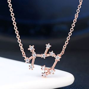 Elegantes Gargantillas de Oro Rosa para Mujer, con Circonitas, Colgante con Signo Zodiacal Vertical, Joyería para Mamá - Product Image 3