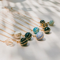 Collar con colgante de bola de amatista y cobre con cadena de bambú, resistente al agua y al deslustre, envuelto en alambre, joyería llamativa de estilo celestial y moderno