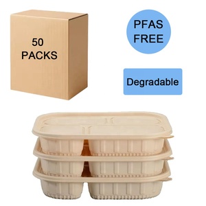 PFAS-Free Compostable 38/46oz Cornstarch Lunch Box with Lid, 3/4/5 Compartments <strong>Takeaway</strong> <strong>Container</strong>, Microwave and Freezer Safe - Product Image 1