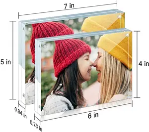 定制批发双面透明亚克力块图片相框磁性2x3亚克力块框架支架5x 7英寸