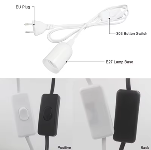 1.8m LED <span class=keywords><strong>Ampoule</strong></span> E27 Hanglamp <span class=keywords><strong>Suspension</strong></span> Prise Cordon D'alimentation Câble Interrupteur Fil Pendentif ABS Matériel EU Plug Lampe Bases Vis Style - Product Image 5