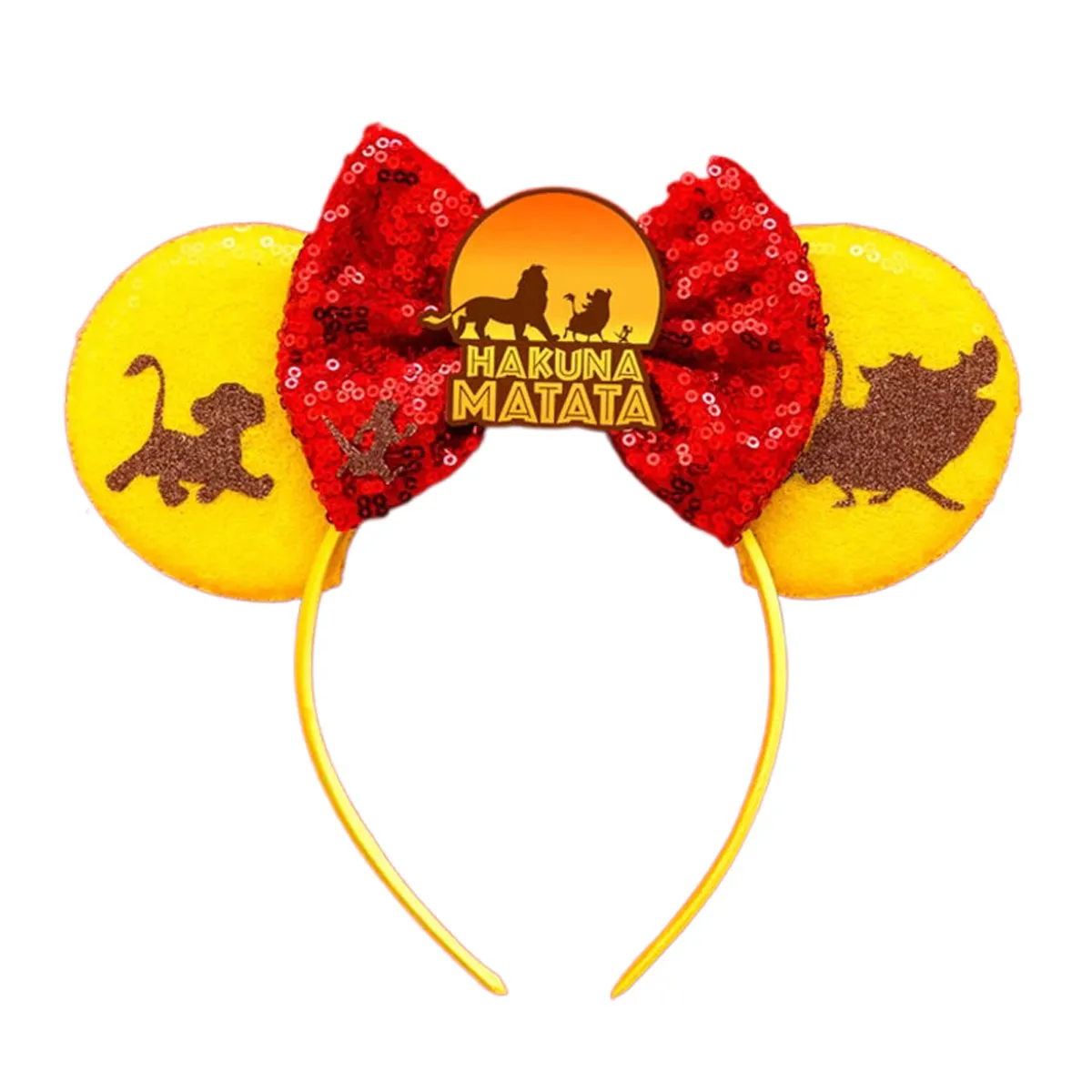 Diademas con Orejas de Ratón del Rey León para Niños, Diademas Mufasa Simba para Niña, Pumbaa HAKUNA MATATA, Lazo de Lentejuelas, Accesorios PARA EL Cabello