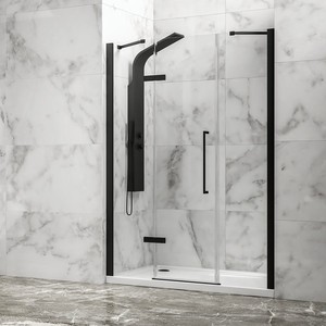 Kamalu KT6000N Set Moderno di Porte Doccia Senza Telaio 180cm con Cerniere, 2 Fissi, Nero, Acciaio Inox 6mm Scorrevole Pieghevole per Bagno - Product Image 2