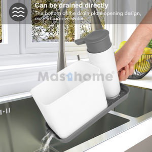 Masthome מטבח כיור ארגונית ספוג מחזיק סבון Dispenser Scrubber מייבש לשטיפת כלים אביזרי כיור Caddy עם ניקוז מגש - Product Image 5