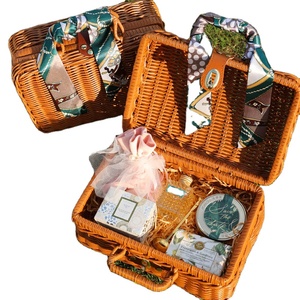 Tự nhiên cha mẹ tre liễu PP mây dệt lưu trữ cản trở với nắp và xử lý cho cắm trại wicker Dã Ngoại giỏ cho 2 - Product Image 1