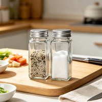 Pot à épices carré en verre transparent, flacon vide pour assaisonnements avec couvercle à vis en métal et insert doseur pour rangement de cuisine – Offre Spéciale