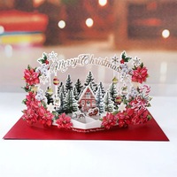 Carte de Noël 3D pop-up avec lanterne et écran LED, texte personnalisé, en carton imprimé