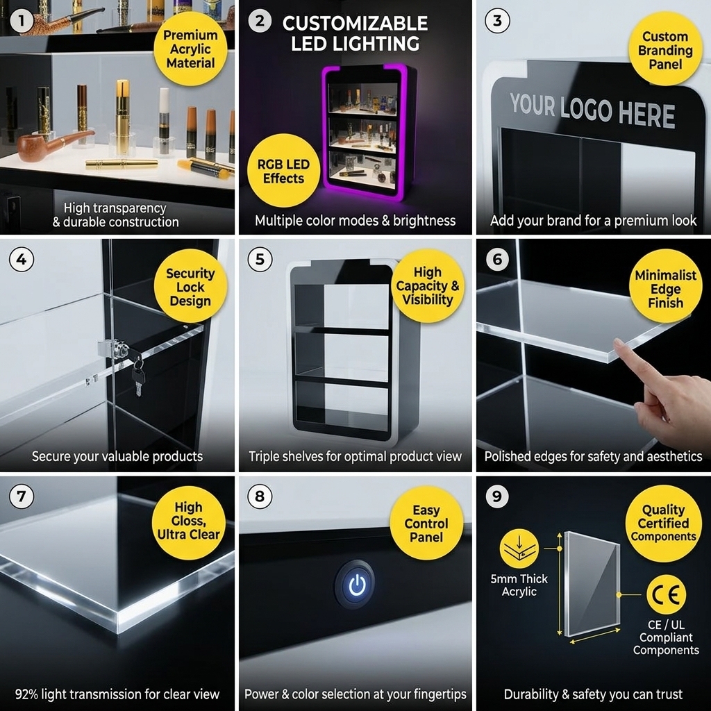 Custom 3-Tier RGB LED Customized Acrylic Display Show Case Acrylic Display Stand Tobacco Smoke Shop Acrylic Display Rack Apache — view 5