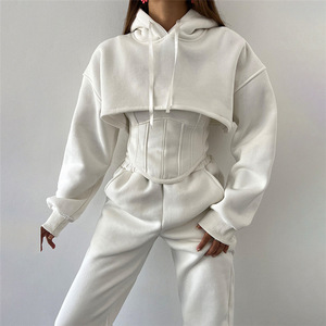 Ensemble trois pièces pour femmes, nouveau <span class=keywords><strong>pull</strong></span> à capuche, chemisier, camisole et pantalon taille haute pour l'automne et l'hiver - Product Image 4
