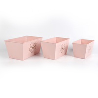 Ventes en gros 2022 - Pots de fleurs rectangulaires en métal de style nordique rose à trois pièces avec motif floral doré pour l'intérieur et l'extérieur
