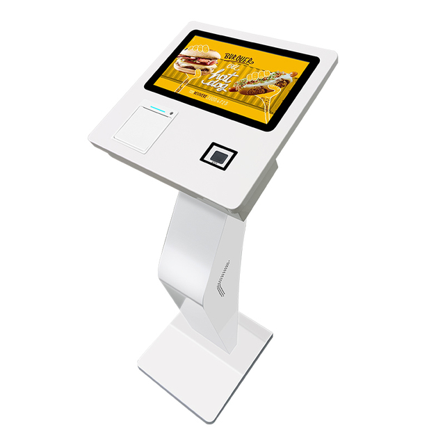 15.6 Inch K Standing Base Self-service Kiosk Ticket Kiosk Android Touch Screen With Printer QR Bard Code Scanner