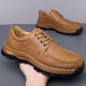 Men's Genuine Leather Casual <b>Shoes</b> Round Toe Thick Sole Outdoor Comfortable Walking <b>Shoes</b> All Seasons Cowhide Upper Rubber - Product Image 3