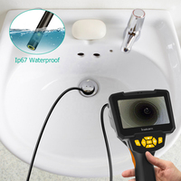 Caméra d'inspection endoscopique à double objectif portable avec écran LCD IPS de 4,3 pouces, câble semi-rigide de 10 m, 8 mm