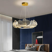 Lustre créatif en forme de feuille de lotus dorée pour salon, salle à manger, villa, hôtel, fleurs, mode, acrylique, LED, suspension