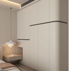 Armoire murale à étagères ouvertes avec éclairage LED incurvé, design moderne minimaliste, panneaux plats, construction écologique, autoportante pour la maison - Product Image 2