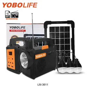 Yobolife LM 3611 lampu tenaga surya rumah portabel, Kit pencahayaan tenaga surya DC pengisian ponsel Generator Panel surya 10W untuk berkemah