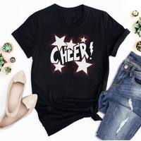 Personnalisable Glitter Cheer avec Star Bling Rhinestone Vinyl Heat Transfer Iron pour T-shirts