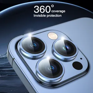 מתכת זכוכית מחוסמת מגן מסך עדשת מצלמה מגן קל להתקנה מגן עדשת מצלמה לאייפון 15Pro Max