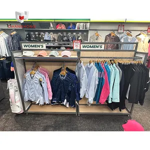 Ropa de doble cara, tienda de ropa deportiva, estante de riel, accesorios de exhibición, Mostrador de lujo, estantes de exhibición de ropa