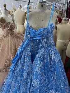 2025 moda blu personalizzato 3D Applique con strass <span class=keywords><strong>cerimonia</strong></span> principessa Sexy senza maniche carnevale lusso abiti Quinceanera - Product Image 3