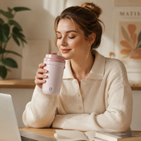 Gobelet à café intelligent de 14 oz en acier inoxydable 316 à double paroi isolé avec agitation automatique, couvercle et câble de données, idéal pour les cadeaux de bureau