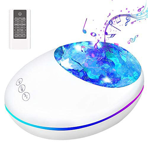 8-Color Ocean Wave Projector Lamp ABS Material Mini Night Light with Built-in Music Player Remote Control Features Time Settings