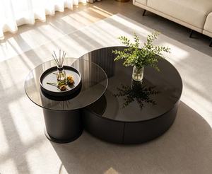 Modern <b>Round</b> <b>Coffee</b> <b>Table</b> Set Tempered Glass Top Metal Frame Storage Living Room Furniture - Product Image 3
