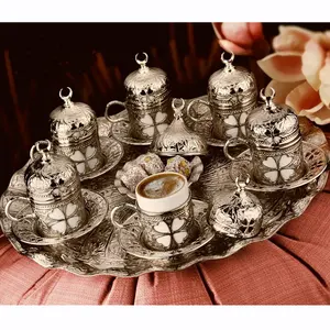Silver Metallic Coffee Set of 6 with Tray