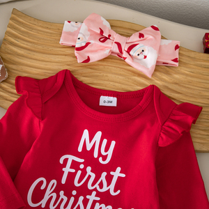 Conjunto <span class=keywords><strong>de</strong></span> ropa para <span class=keywords><strong>mi</strong></span> primera Navidad para niña, mono <span class=keywords><strong>de</strong></span> manga larga con volantes, pantalones cortos con volantes, calentadores <span class=keywords><strong>de</strong></span> piernas, diadema, disfraz navideño para recién nacido - Product Image 4