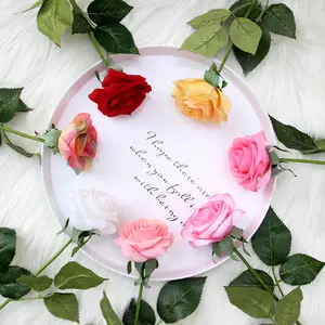 E07029 Hochzeit Wand dekoration Blume Single Stem Pink Red Fake Seide Wand blume Real Touch Latex Künstliche Rose Blume