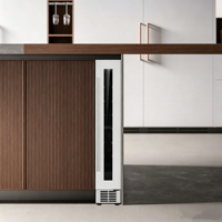 Enfriador de Vino Integrado con Puerta de Vidrio Simple, Refrigerador de Vino Bajo Mostrador de Acero Inoxidable