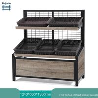 Zware metalen ijzeren 5-laags mandenrek met epoxy poedercoating voor fruit- en groentepresentatie in supermarkten
