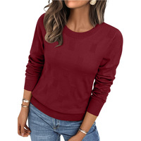 Pull en tricot à rayures verticales gaufrées kaki uni pour femme, col rond, manches longues, coupe ajustée, décontracté, broderie personnalisée