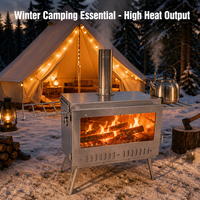Cheminée à bois moderne haut de gamme avec grande fenêtre de visualisation en verre et étagères latérales pour le camping en plein air et le chauffage intérieur
