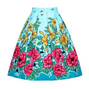 Damenbekleidung Minirock Vintage Rockabilly 50er Jahre Freizeit Party Kurzer Swing-Rock mit Blumendruck für junge Mädchen XS-3XL - Product Image 1